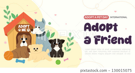 Adopt a pet day celebration promoting animal adoption. Vector illustration 130015075