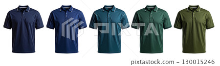 Five polo shirts with different color variations on transparent background 130015246
