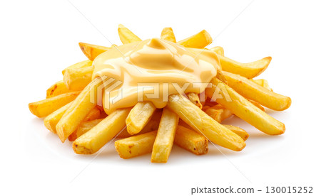 French fries with melted cheddar cheese sauce 130015252