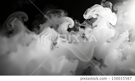 Ethereal white smoke swirling in darkness 130015567