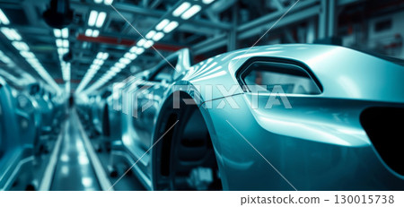 Modern car manufacturing factory: new cars moving along assembly line 130015738