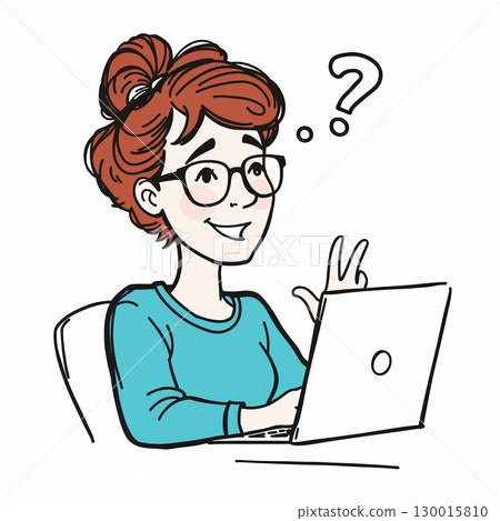 Smiling student having a good idea while studying on laptop 130015810