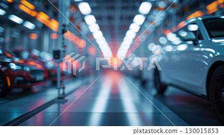 Car manufacturing plant operating with ongoing production line of vehicles Car manufacturing plant operating with ongoing production line of vehicles 130015853