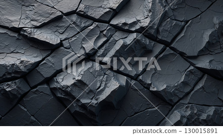 Dramatic background of dark gray rock face with cracks and texture 130015891