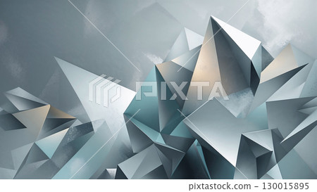 Abstract metallic geometric shapes creating dynamic composition 130015895