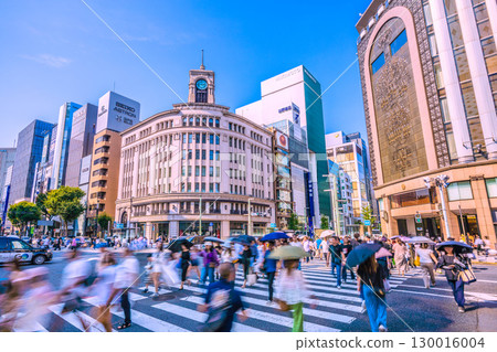Tokyo cityscape, Japan. View of Ginza 4-Chome and Seiko House Ginza, bustling with foreign tourists. (August 21st) 130016004