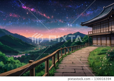 遊戲背景：繁星點點的夜空和一座東方寺廟風格的宮殿 130016394