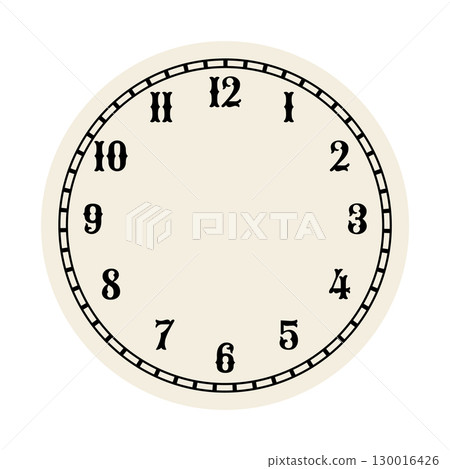 Retro round clock face. Vintage watch design. Elegant antique dial. Timer with numerals. Decorative carved arrows. Mechanical chronometer. Vector Retro round clock face. Vintage watch design. Elegant antique dial. Timer with numerals. Decorative carved arrows. Mechanical chronometer. Vector 130016426
