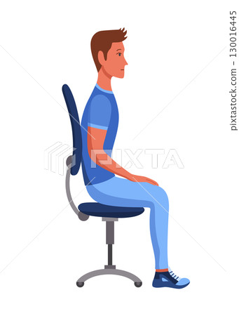 Incorrect back sitting position. Bad sitting posture. Vector illustration in flat style isolated for white background 130016445