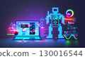Kids coding. Kids science. Kids learning to coding, programming Robot toy in online IT school. Engineering courses in internet for children. Kids studying robotics technology, coding on laptop. 130016544
