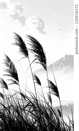 日式芒草畫-背景月亮與山02 日式芒草畫-背景月亮與山02 130016572