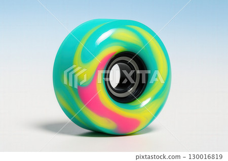 Candy-Swirl Skateboard Wheel With Exposed Bearing On Clean Gradient Background 130016819
