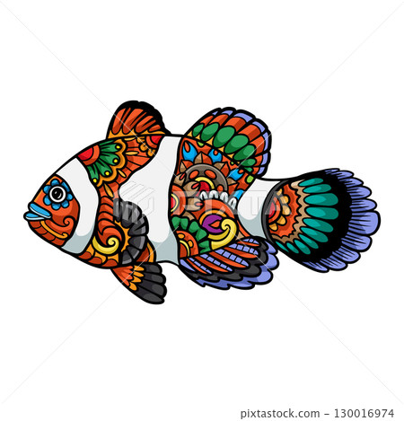 Clown fish mandala arts isolated on white background Clown fish mandala arts isolated on white background 130016974