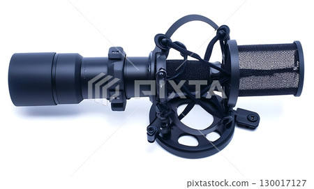 A microphone with a black cord and a black headpiece A microphone with a black cord and a black headpiece 130017127