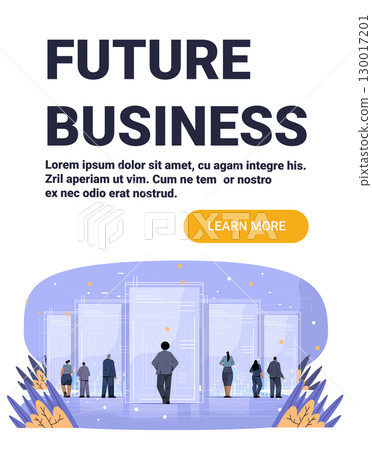 Future business innovation people walking towards digital doors modern cityscape abstract background technology concept website banner 130017201