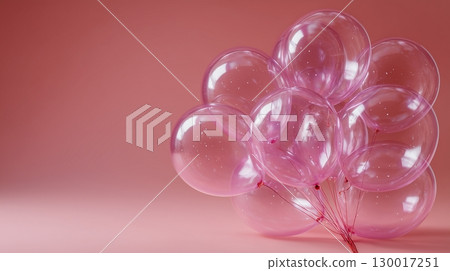 Translucent pink balloons, pink background 130017251