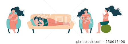 Pregnant Woman Character Engaged in Different Activity Vector Set 130017408