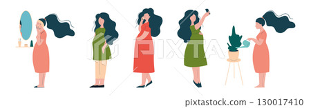 Pregnant Woman Character Engaged in Different Activity Vector Set Pregnant Woman Character Engaged in Different Activity Vector Set 130017410