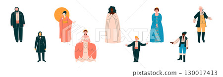 Man and Woman Opera Singer Character Performing on Stage Vector Set 130017413