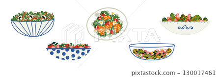 Fresh Tasty Salad in Plate and Bowl with Vegetables Vector Set Fresh Tasty Salad in Plate and Bowl with Vegetables Vector Set 130017461