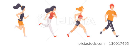 Man and Woman Run Marathon Engaged in Competition Vector Set 130017495