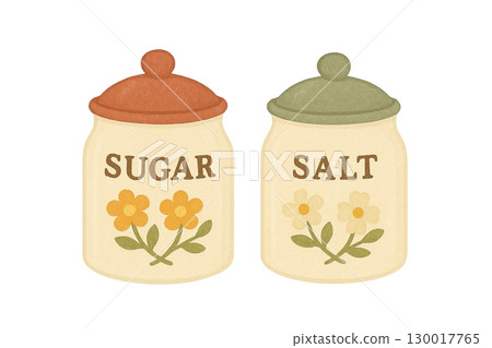 Illustration of retro sugar and salt containers (ceramic jars) Illustration of retro sugar and salt containers (ceramic jars) 130017765