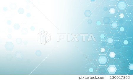Health care or medical abstract background with hexagons, lines and dots. Scientific innovation banner template concept. Biology and pharmaceutical technology background. Vector illustration. Health care or medical abstract background with hexagons, lines and dots. Scientific innovation banner template concept. Biology and pharmaceutical technology background. Vector illustration. 130017863