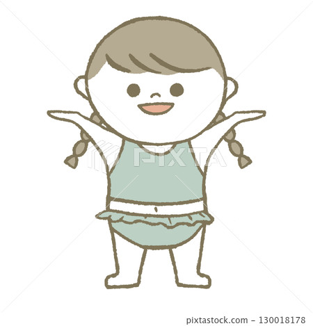 Child in swimsuit, smiling, light blue 130018178