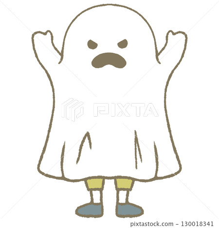 Child dressed as a ghost, angry face Child dressed as a ghost, angry face 130018341