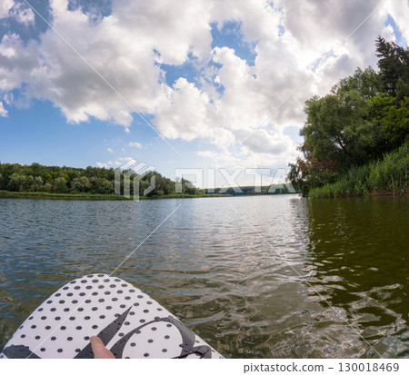 Paddleboarding on a Serene Lake Paddleboarding on a Serene Lake 130018469