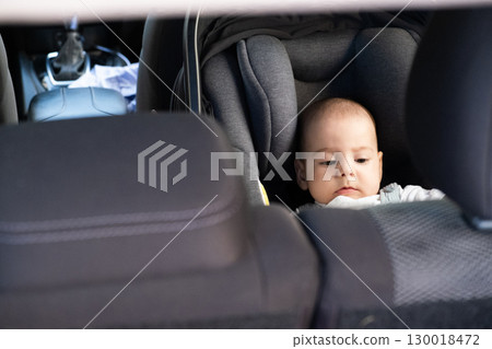 Cute Baby in Car Seat Safety Concept Cute Baby in Car Seat Safety Concept 130018472