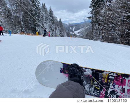 Snowboarder Enjoying Winter Landscape Snowboarder Enjoying Winter Landscape 130018560