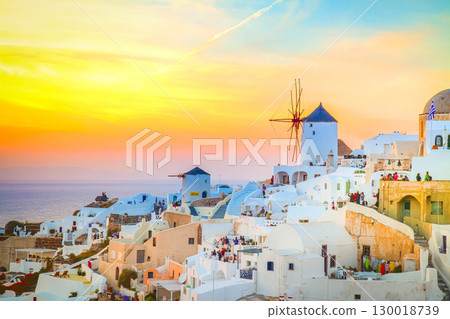 windmill of Oia at sunset, Santorini windmill of Oia at sunset, Santorini 130018739