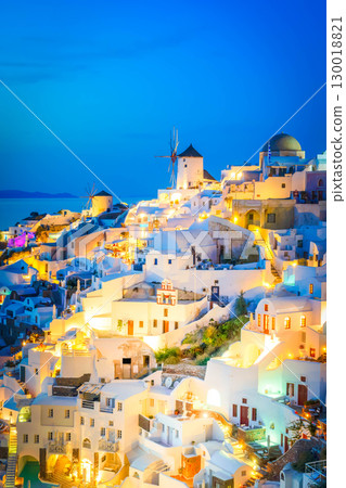Oia village at night, Santorini 130018821