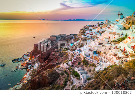 Oia village at night, Santorini 130018862