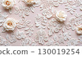 Vintage lace background with floral motifs in ivory and blush. 130019254