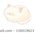 A white cat sleeping in a kobako sitting position 130019623