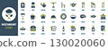 Restaurant icon set. Containing menu, chef, waiter, table, plate, fork, knife, spoon, glass, cup and more. Solid vector icons collection 130020060