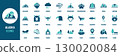 Alaska icon set. Containing glacier, iceberg, snow, mountain, bear, moose, eagle, whale, salmon, husky and more. Solid vector icons collection 130020084