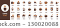 Coffee icon set. Containing bean, roast, brew, espresso, latte, cup, mug, barista, machine, aroma, flavor and more. Vector icons collection 130020088