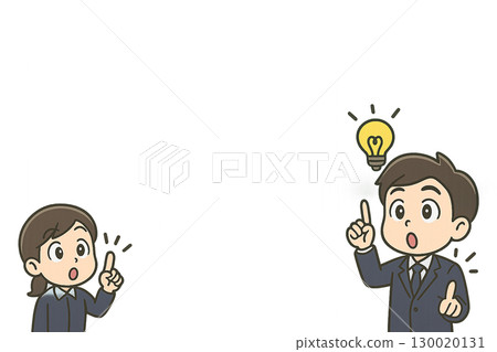 靈感插圖：一個男人拿著燈泡圖標，手指向上 130020131