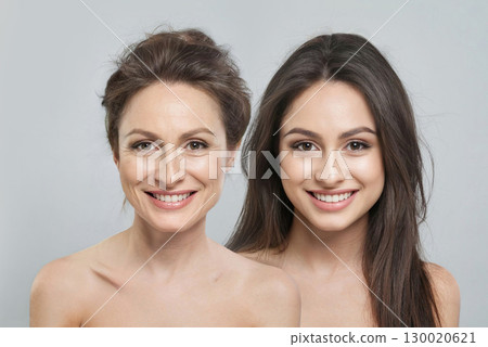 Fashion portrait of young model woman and mature woman. Two female faces collage set. Old and young Fashion portrait of young model woman and mature woman. Two female faces collage set. Old and young 130020621