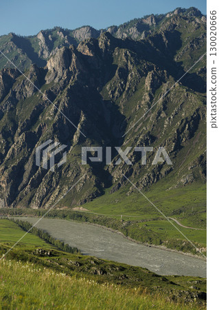 Altai Mountains covered with green grass. Nature photo Altai Mountains covered with green grass. Nature photo 130020666