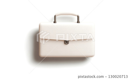 Minimalist white briefcase with handle and latch on white background 130020713