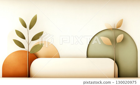 Modern minimalist abstract art with leaf motifs and earth tones 130020975