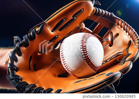 Baseball Caught in Glove Close Up Generative AI 130020985