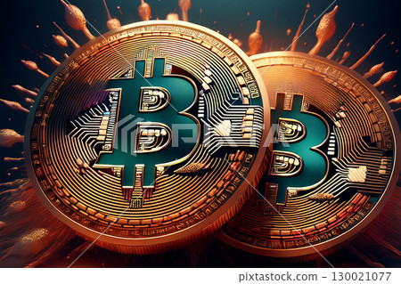 Bitcoin Coins With Digital Patterns Showcase the Evolution of Cryptocurrency Technology 130021077