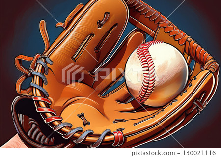 Cartoon Baseball Resting Inside a Classic Leather Glove With a Vibrant Background. Generative AI Cartoon Baseball Resting Inside a Classic Leather Glove With a Vibrant Background. Generative AI 130021116