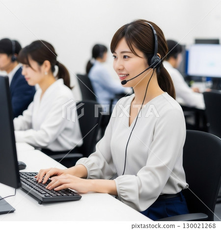 一位年輕的女接線生在辦公室接電話 130021268