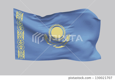 Waving flag of the Republic of Kazakhstan. Vector. 130021707
